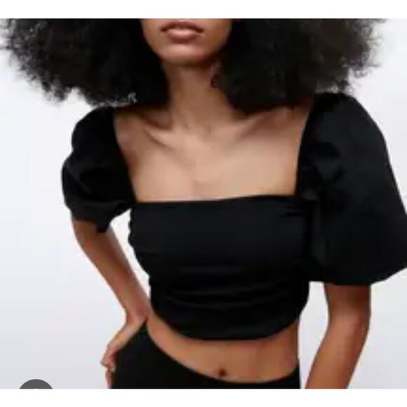 Zara Black Puffy Sleeve Top S NWT - Picture 1 of 4